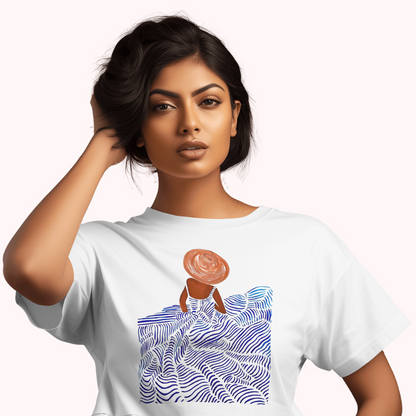 Trending Art D17: Line Art Girl-in-hat: Women T-Shirt