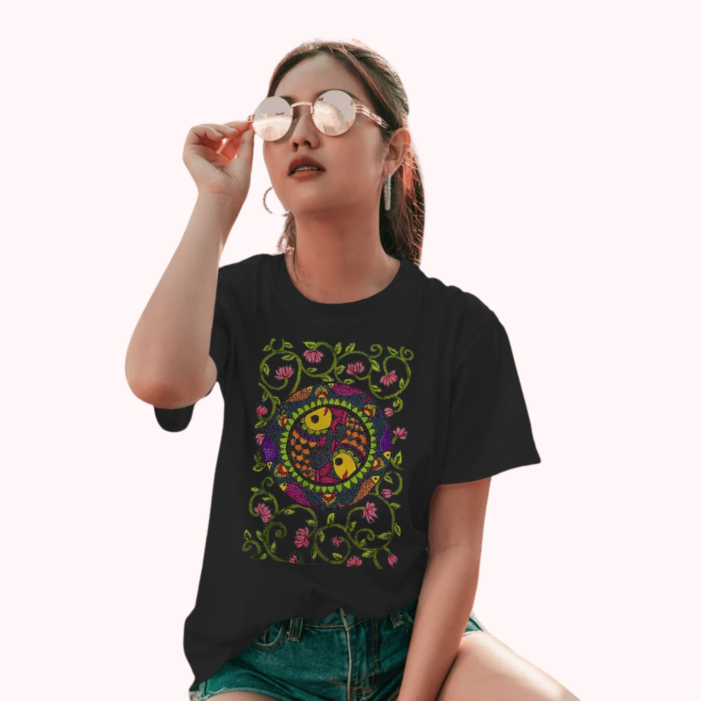 Trending Madhubani D11: Art of Fish : Women T-Shirt