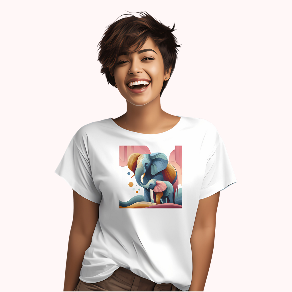 Trending Art D1: Mother & Baby Elephant: Women T-shirt