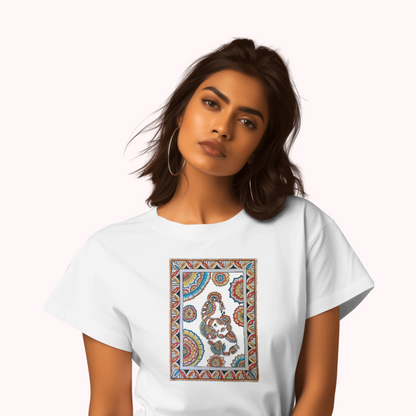Trending Madhubani Art D5: Elephant: Women T-shirt