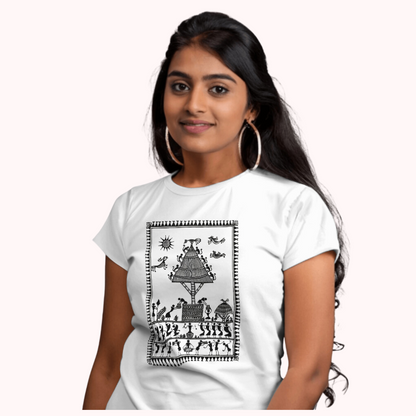Trending Warli Art D8: Village Worker: Women T-Shirt