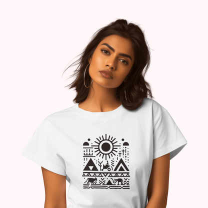 Trending Warli Art D6: The sun: Women T-shirt