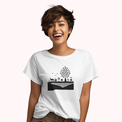 Trending Warli Art D3: Women T-Shirt