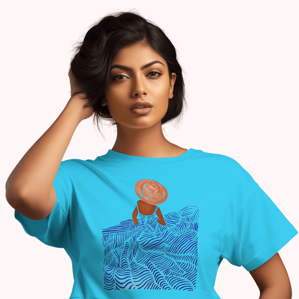 Trending Art D17: Line Art Girl-in-hat: Women T-Shirt