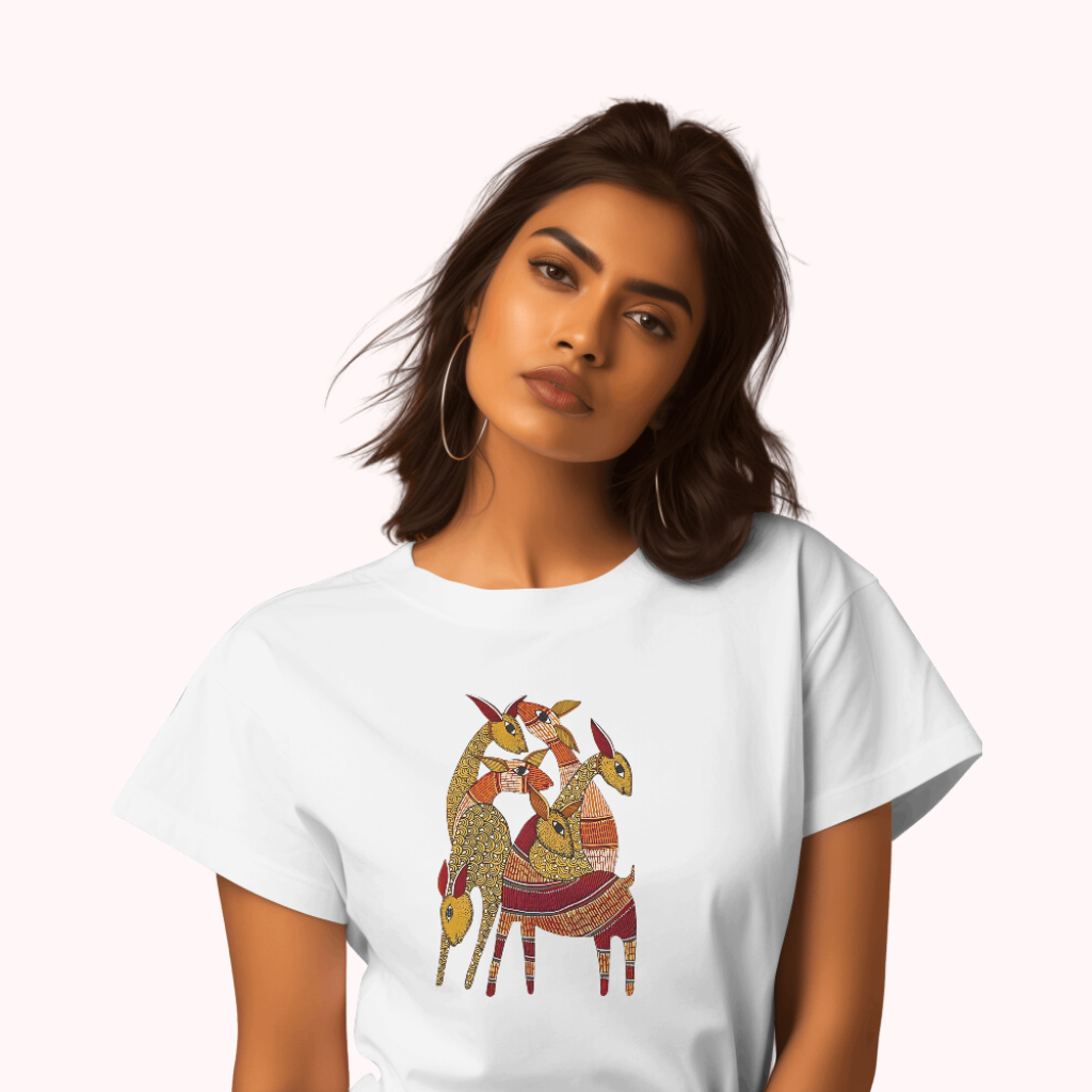 Trending Madhubani D9: Deers: Women T-shirt-