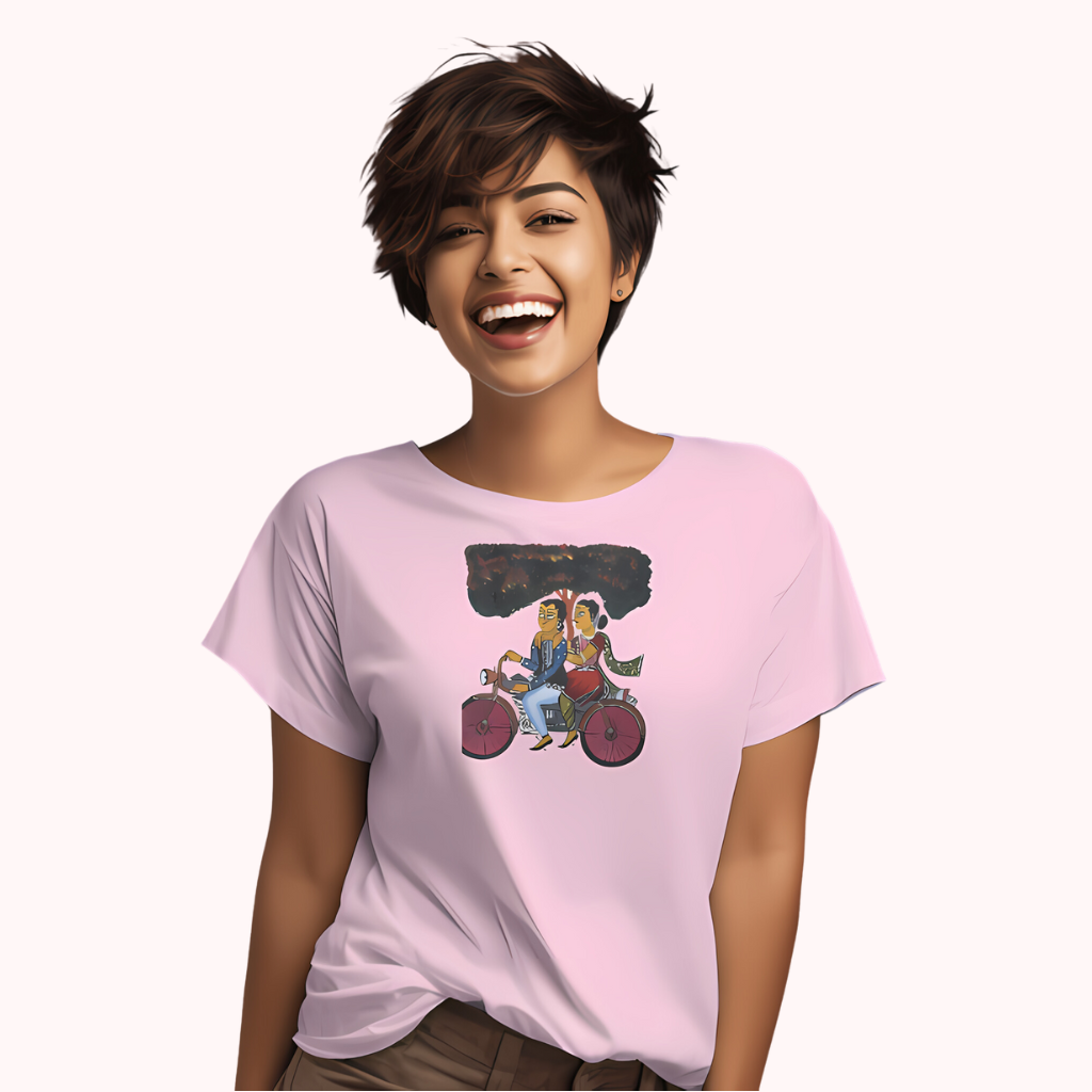 Trending Bengal Art D6: Kalighat Painting-BikeRide: Women T-Shirt