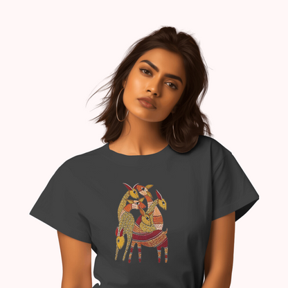 Trending Madhubani D9: Deers: Women T-shirt-