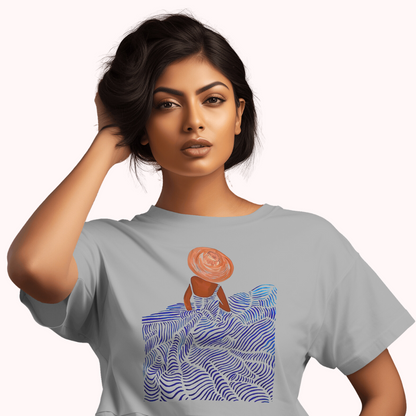 Trending Art D17: Line Art Girl-in-hat: Women T-Shirt