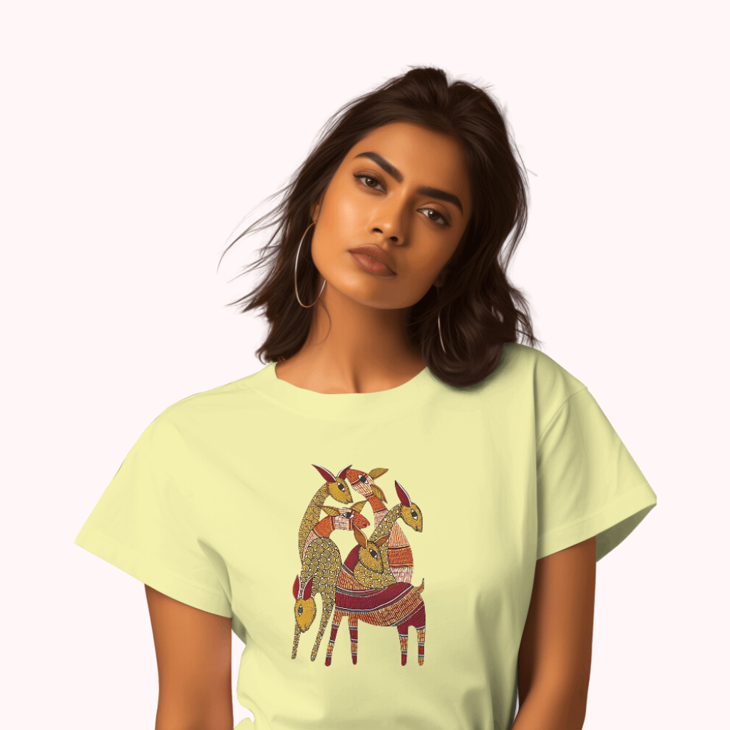 Trending Madhubani D9: Deers: Women T-shirt-