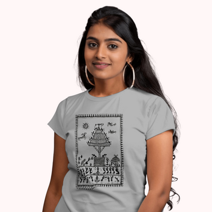 Trending Warli Art D8: Village Worker: Women T-Shirt