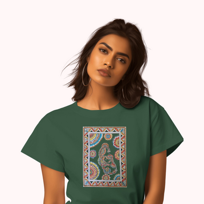 Trending Madhubani Art D5: Elephant: Women T-shirt