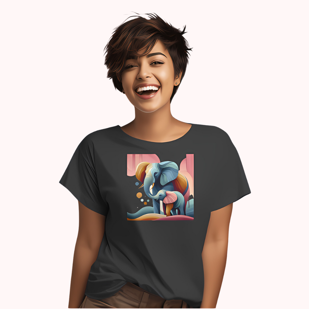 Trending Art D1: Mother & Baby Elephant: Women T-shirt