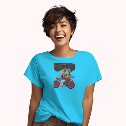 Trending Bengal Art D6: Kalighat Painting-BikeRide: Women T-Shirt