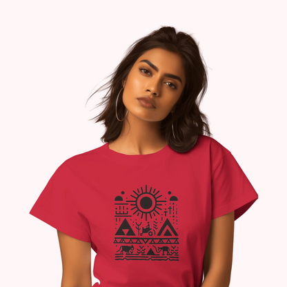 Trending Warli Art D6: The sun: Women T-shirt