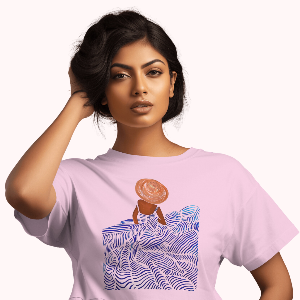 Trending Art D17: Line Art Girl-in-hat: Women T-Shirt