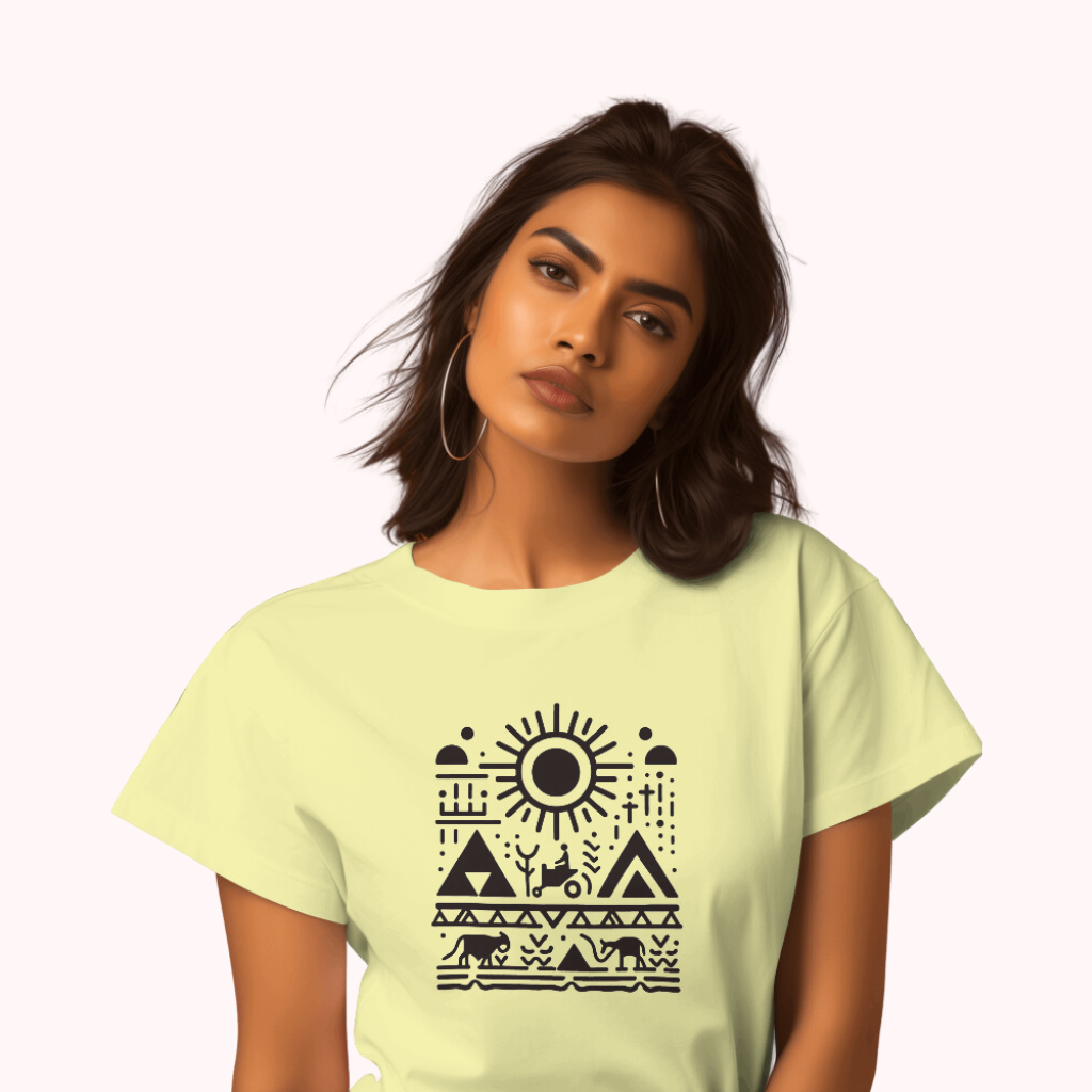 Trending Warli Art D6: The sun: Women T-shirt