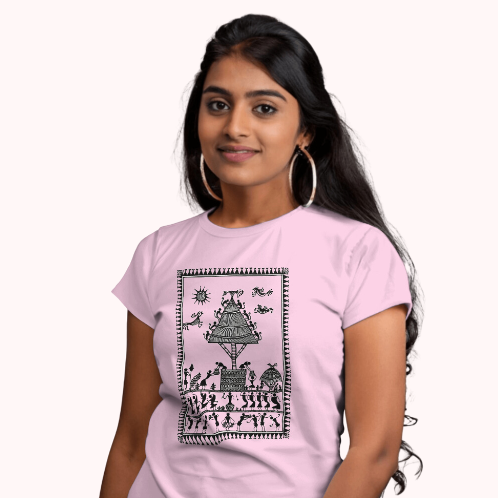 Trending Warli Art D8: Village Worker: Women T-Shirt