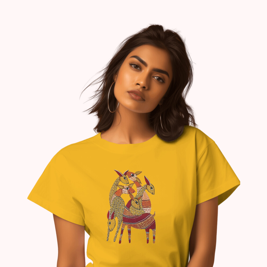 Trending Madhubani D9: Deers: Women T-shirt-