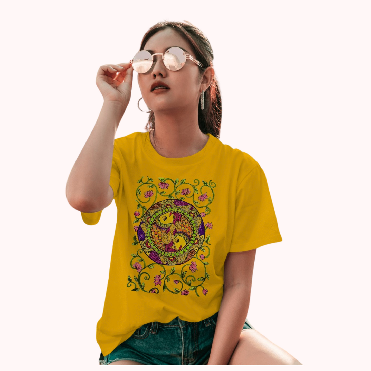 Trending Madhubani D11: Art of Fish : Women T-Shirt