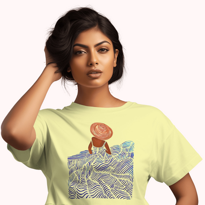 Trending Art D17: Line Art Girl-in-hat: Women T-Shirt