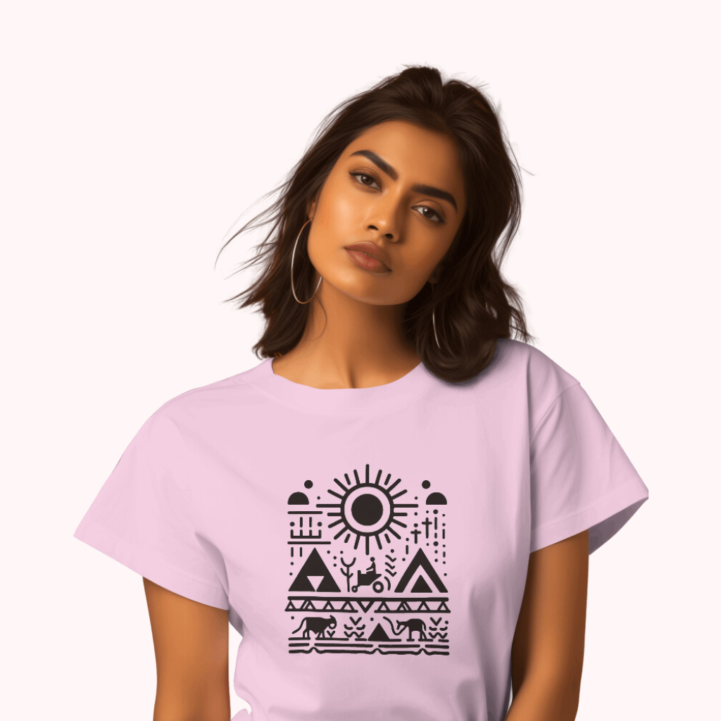 Trending Warli Art D6: The sun: Women T-shirt