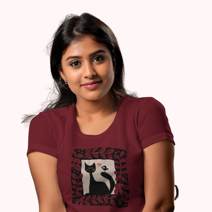 Trending Bengal Art D16: Cat Love Bird : Women T-Shirt