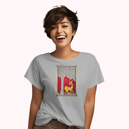 Trending Madhubani Art D6: Deer: Women T-Shirt