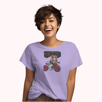 Trending Bengal Art D6: Kalighat Painting-BikeRide: Women T-Shirt