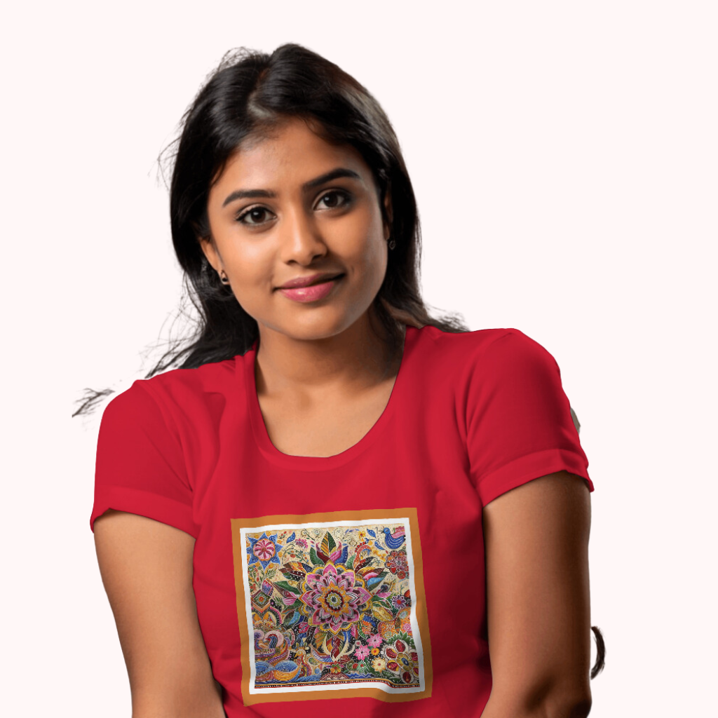 Trending Madhubani Art D1: Women T-shirt