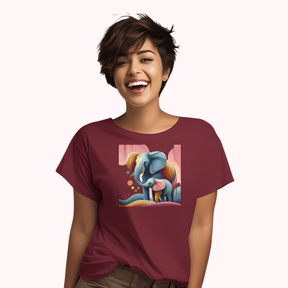Trending Art D1: Mother & Baby Elephant: Women T-shirt