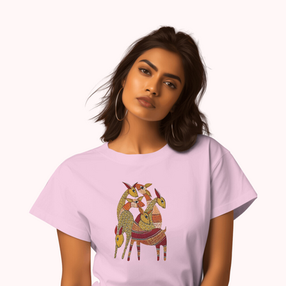 Trending Madhubani D9: Deers: Women T-shirt-