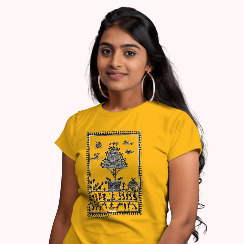Trending Warli Art D8: Village Worker: Women T-Shirt
