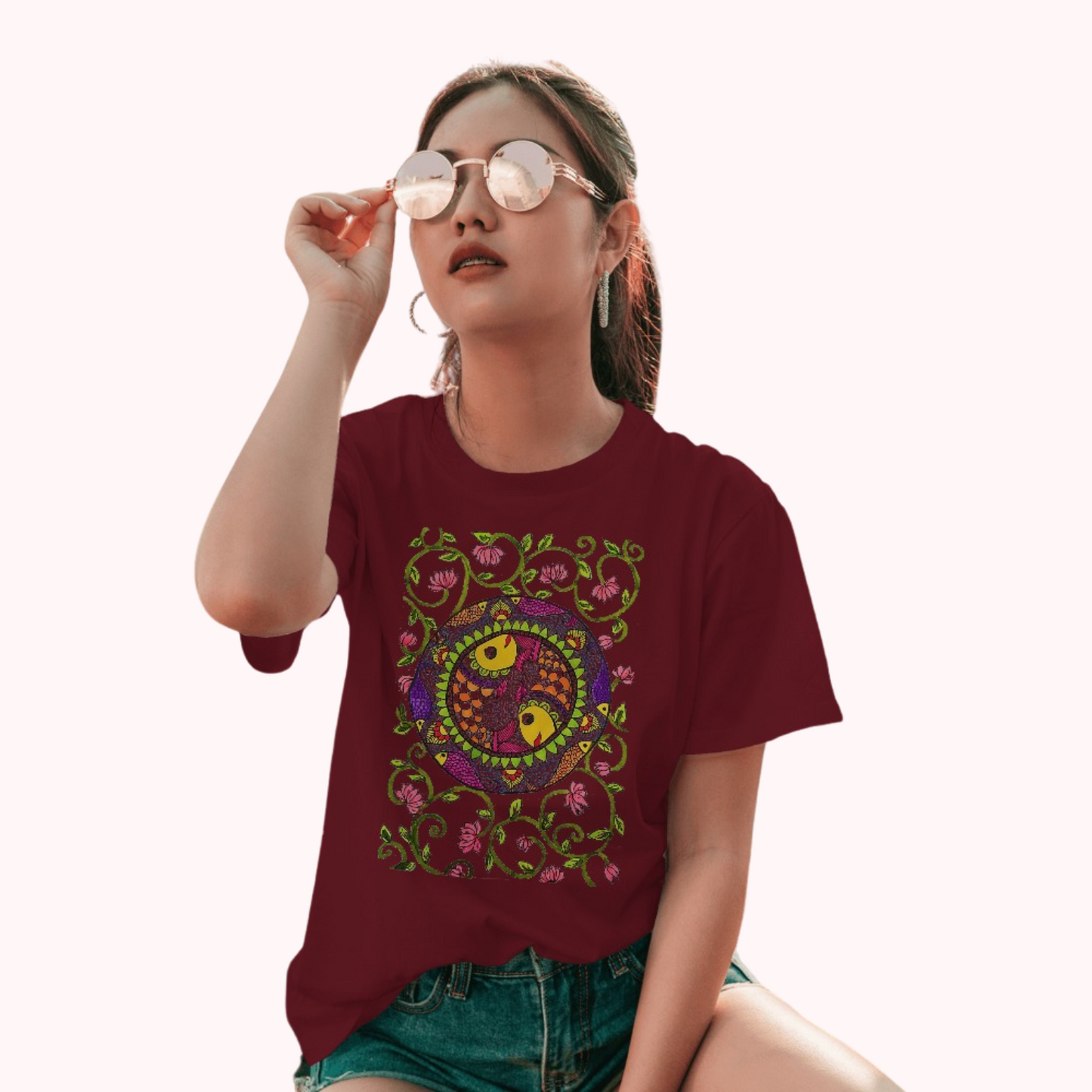 Trending Madhubani D11: Art of Fish : Women T-Shirt