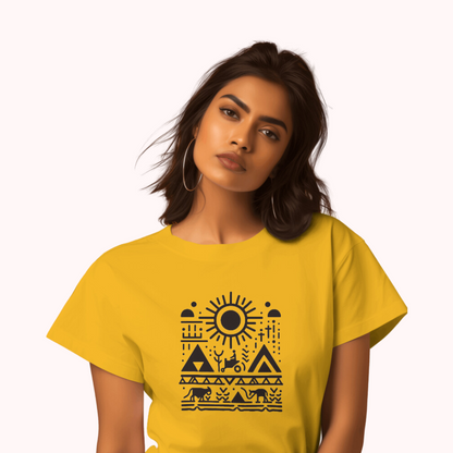 Trending Warli Art D6: The sun: Women T-shirt