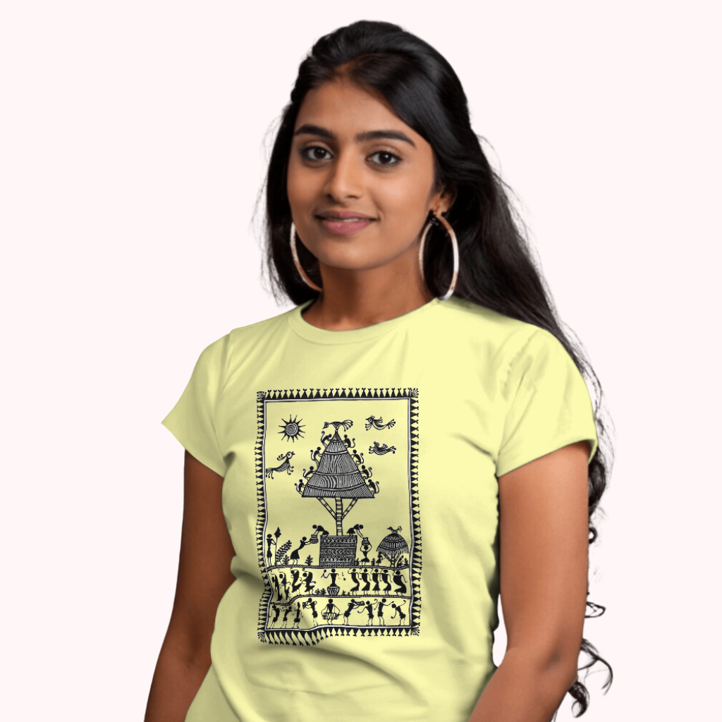 Trending Warli Art D8: Village Worker: Women T-Shirt