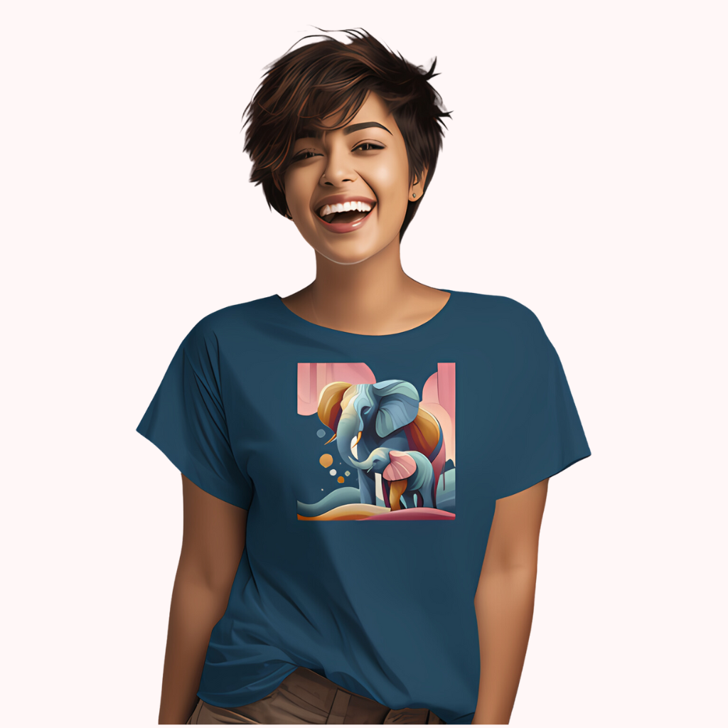 Trending Art D1: Mother & Baby Elephant: Women T-shirt