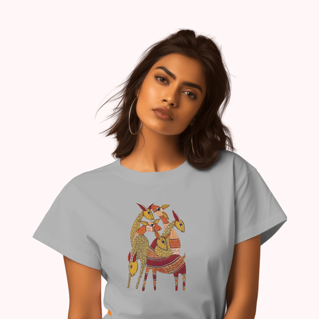 Trending Madhubani D9: Deers: Women T-shirt-