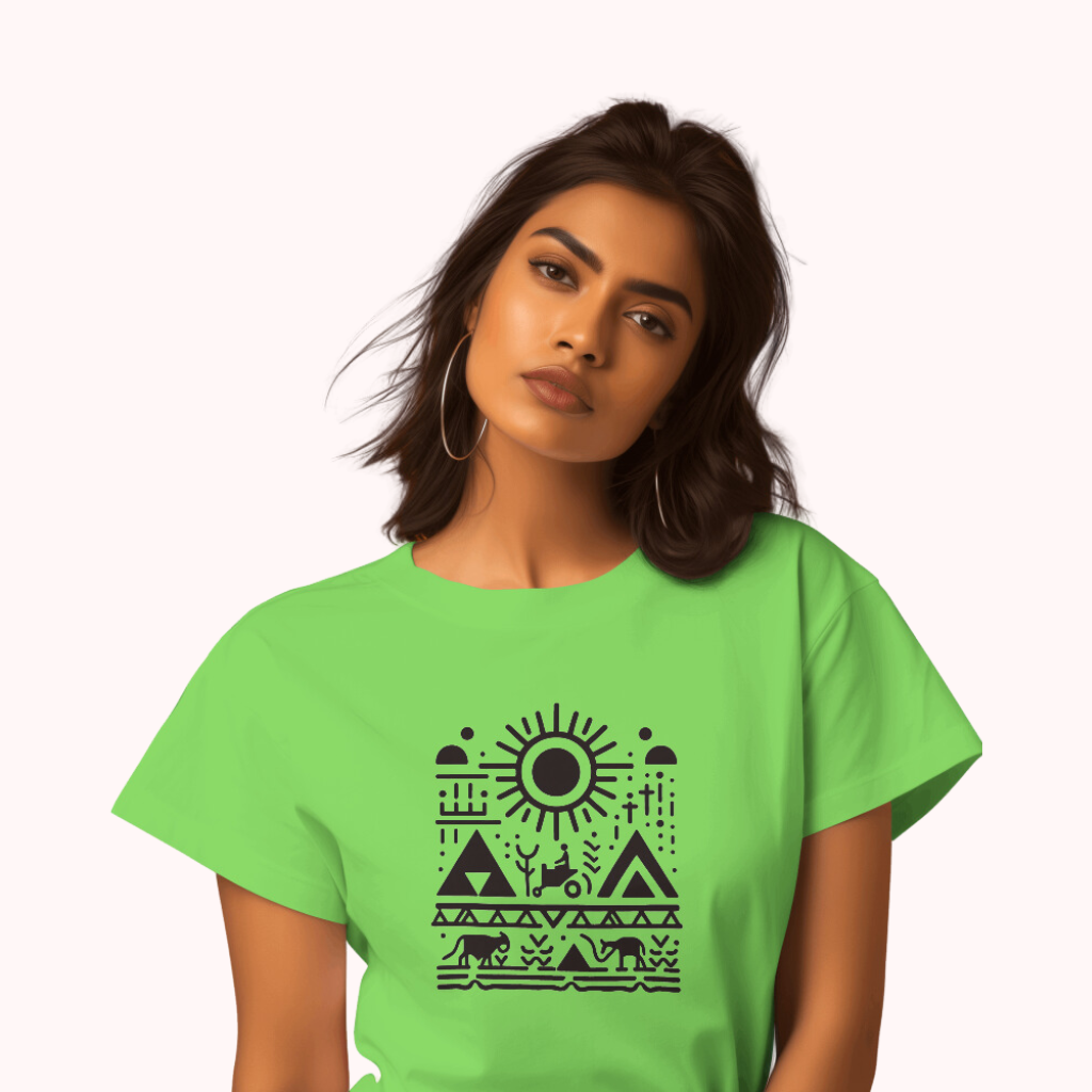 Trending Warli Art D6: The sun: Women T-shirt