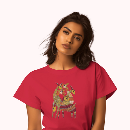Trending Madhubani D9: Deers: Women T-shirt-