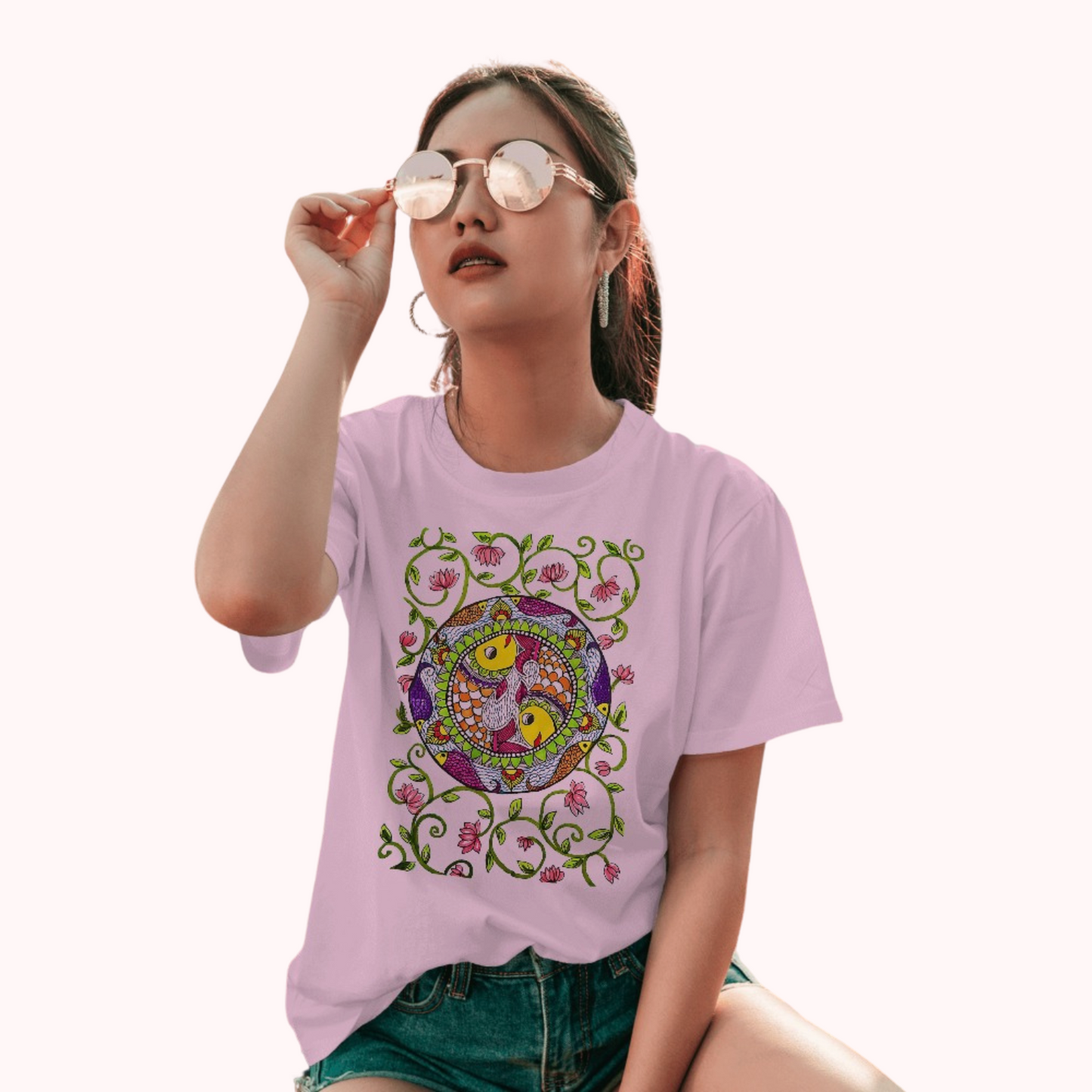 Trending Madhubani D11: Art of Fish : Women T-Shirt