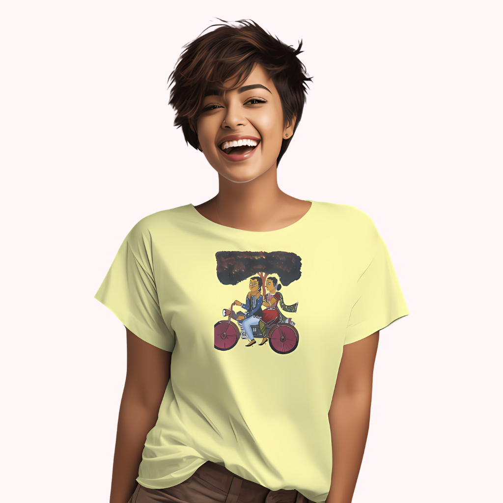 Trending Bengal Art D6: Kalighat Painting-BikeRide: Women T-Shirt