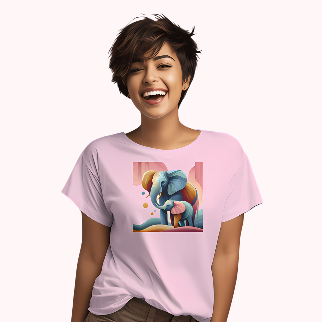 Trending Art D1: Mother & Baby Elephant: Women T-shirt