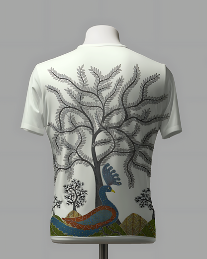 Peacock Gond Painting: AO Printed Unisex T-Shirt