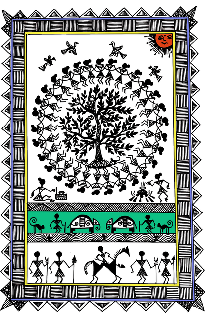 Trending Warli Art D03: Polo T-Shirt