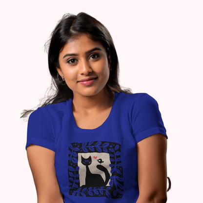 Trending Bengal Art D16: Cat Love Bird : Women T-Shirt