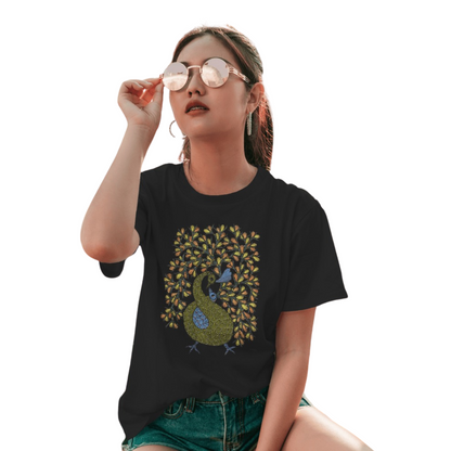 Trending Madhubani D16: Peacock Train Feathers: Women T-Shirt