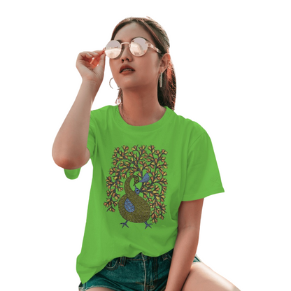 Trending Madhubani D16: Peacock Train Feathers: Women T-Shirt