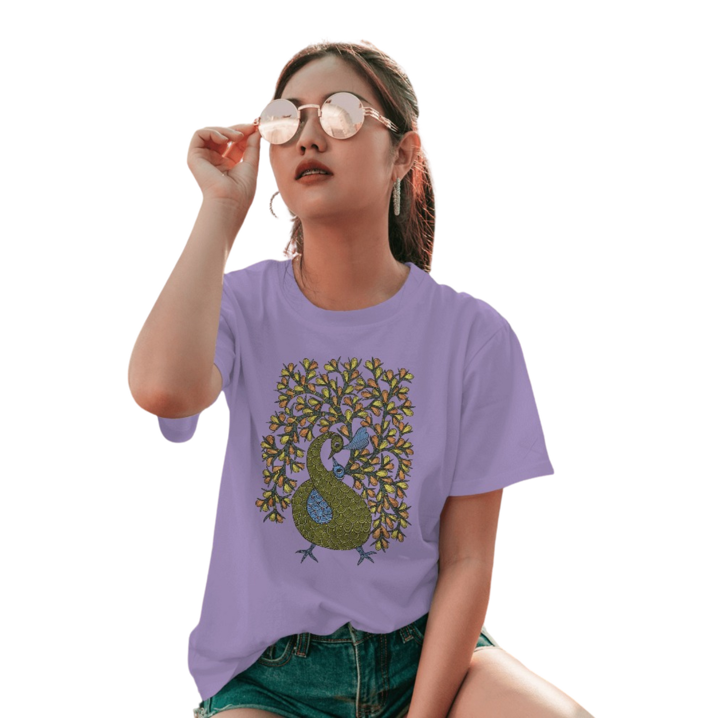 Trending Madhubani D16: Peacock Train Feathers: Women T-Shirt