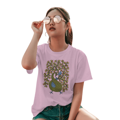 Trending Madhubani D16: Peacock Train Feathers: Women T-Shirt