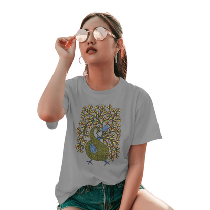 Trending Madhubani D16: Peacock Train Feathers: Women T-Shirt